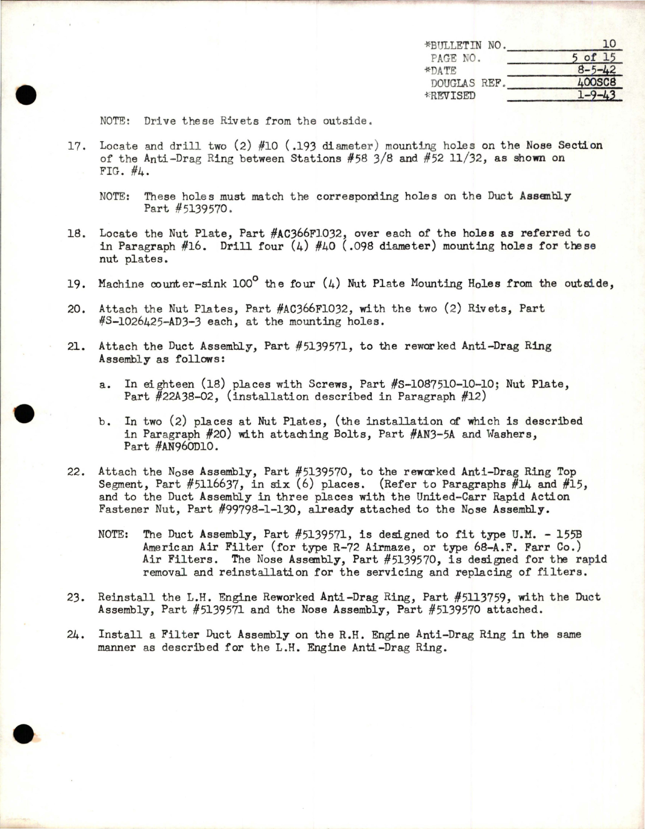 Sample page 5 from AirCorps Library document: Installation Air Induction System Filter Duct Assembly