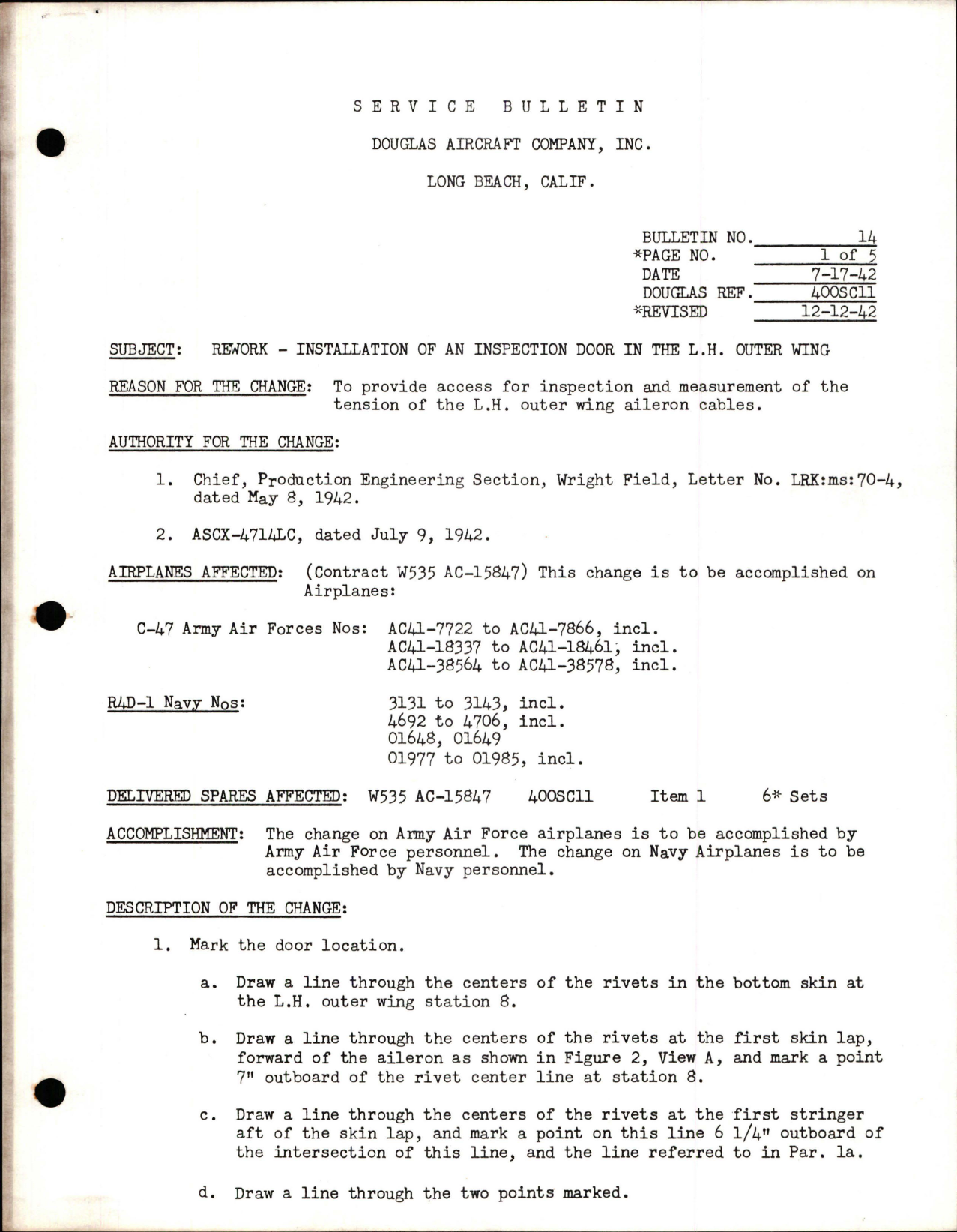 Sample page 1 from AirCorps Library document: Rework - Installation of an Inspection Door in the L.H. Outer Wing
