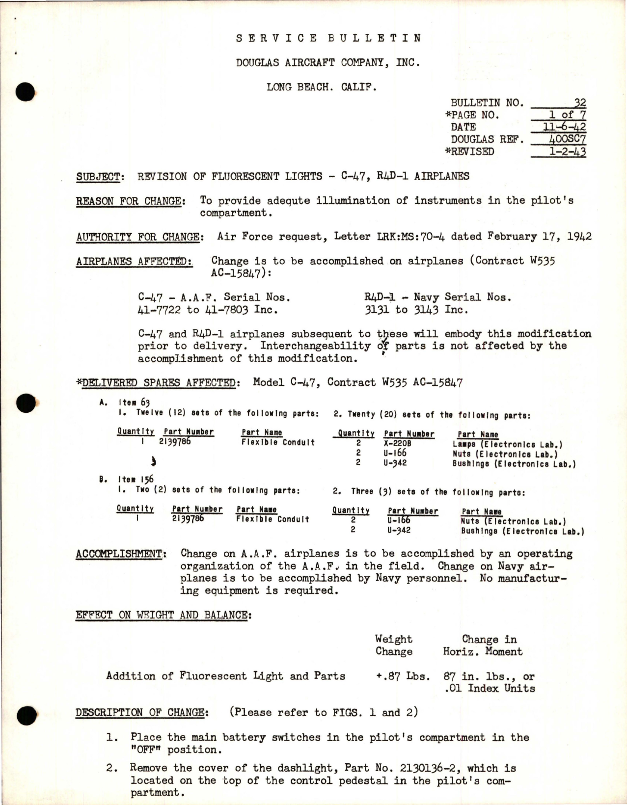 Sample page 1 from AirCorps Library document: Revision of Fluorescent Lights