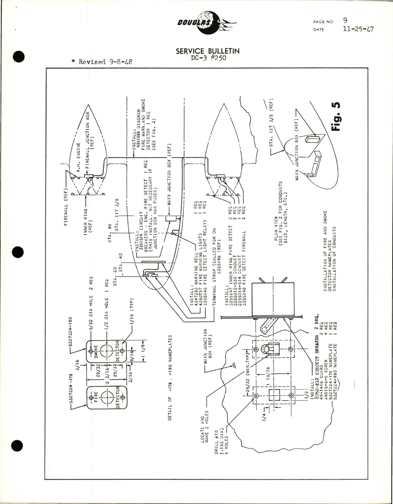 Sample page 9 from AirCorps Library document: Installation of Fire Detectors in Engine Accessory Sections & Smoke Detector in Rear Baggage Compartment