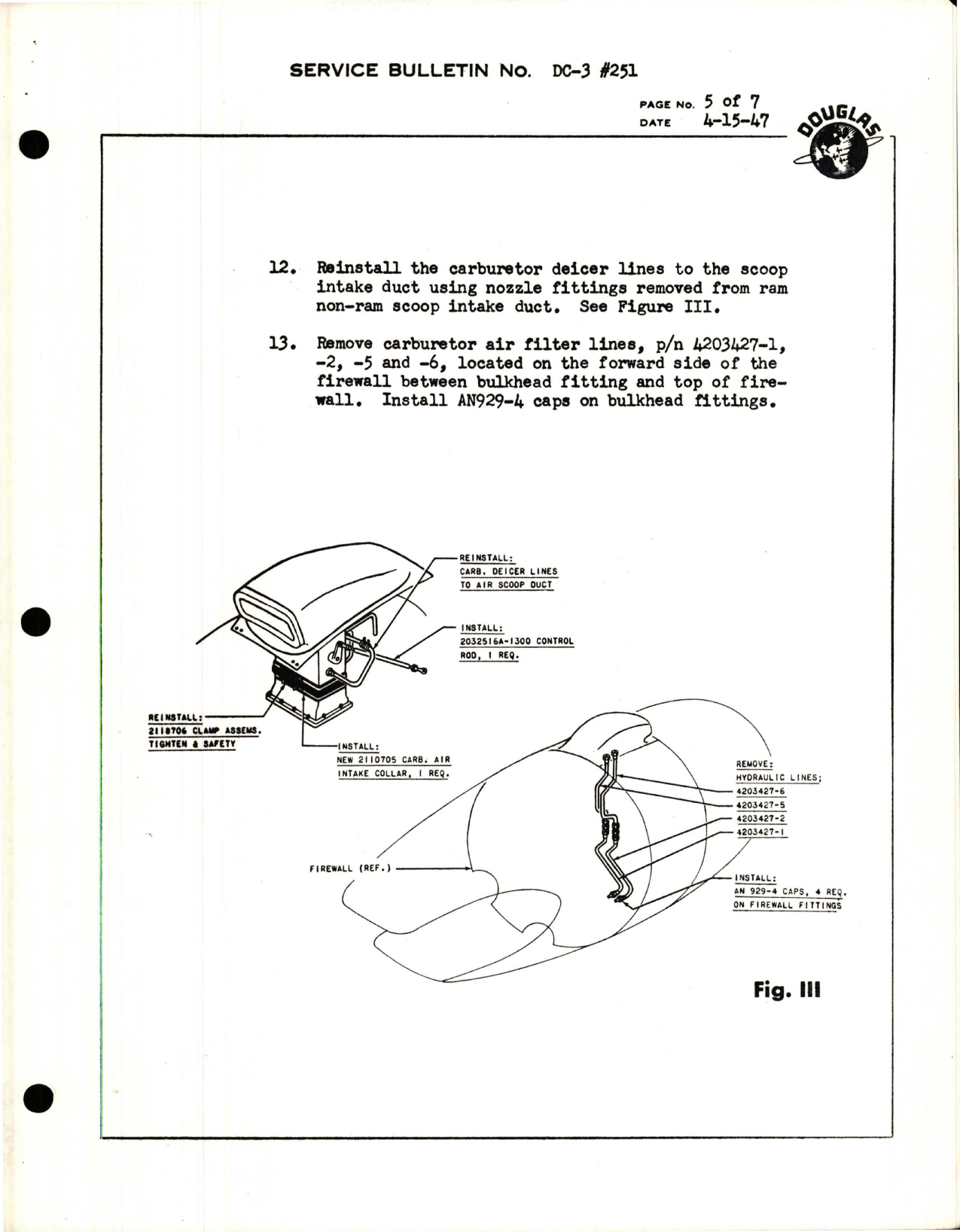 Sample page 5 from AirCorps Library document: Replacement of Ram Non-Ram (Hydraulic) Type Carburetor Air Scoop with Ram (Conventional) Type Carburetor Air Scoop