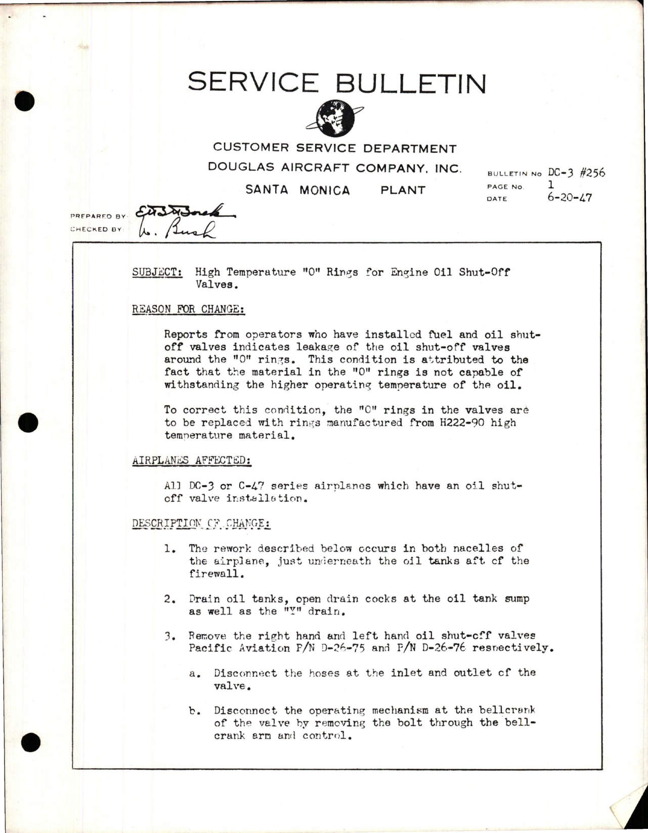 Sample page 1 from AirCorps Library document: High Temperature O Rings for Engine Oil Shut-Off