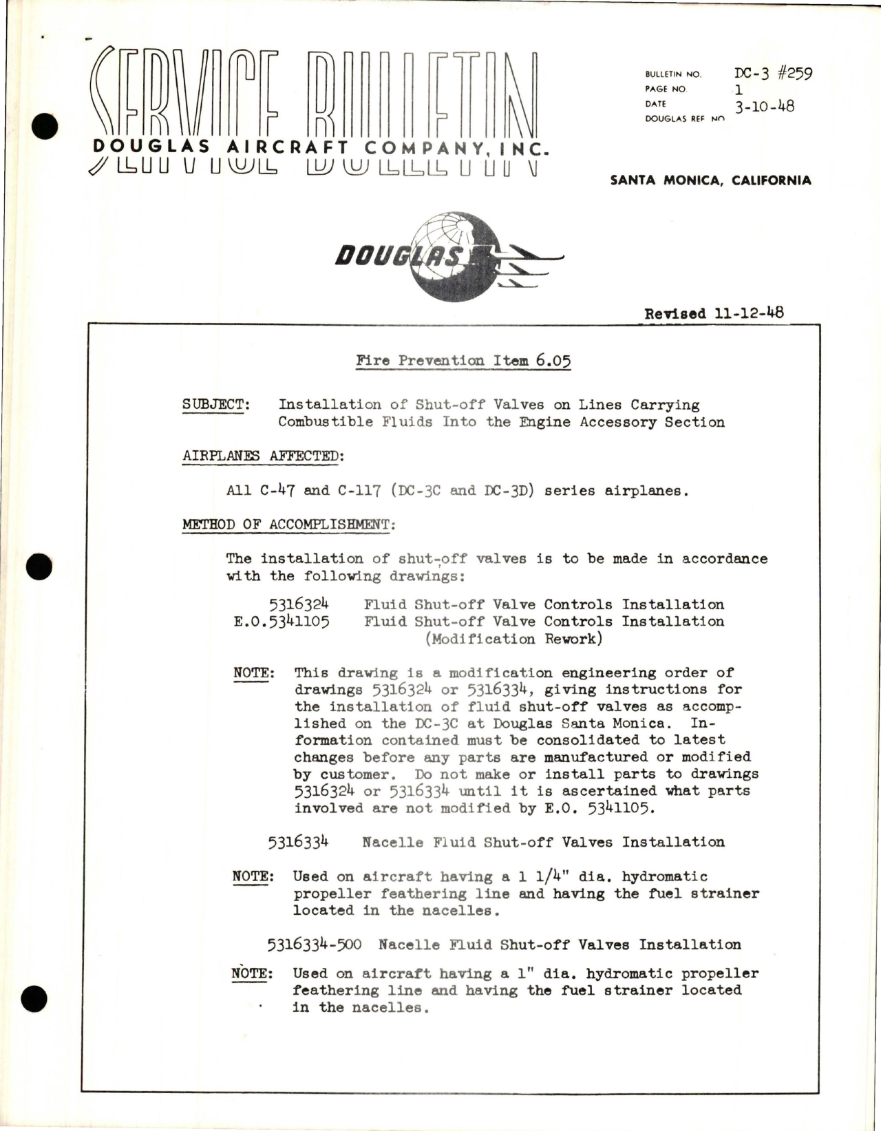 Sample page 1 from AirCorps Library document: Installation of Shut-Off Valves on Lines Carrying Combustible Fluids into the Engine Assembly Section