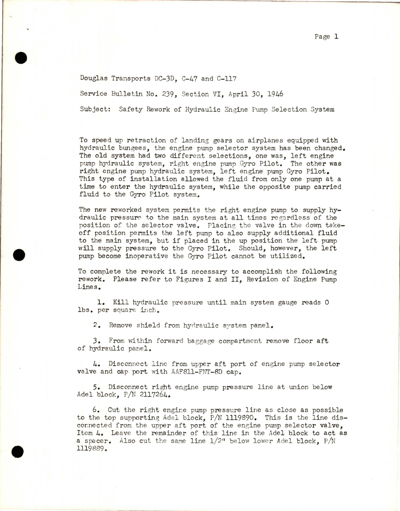 Sample page 1 from AirCorps Library document: Safety Rework of Hydraulics Engine Pump Selection System