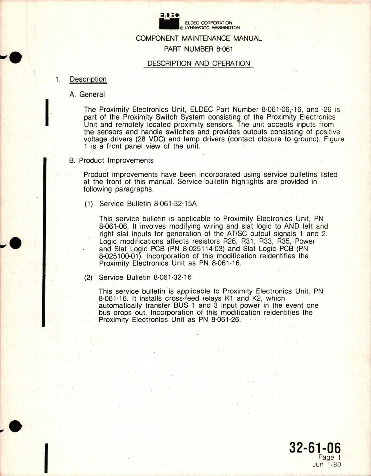 Sample page 8 from AirCorps Library document: Maintenance Manual with Illustrated Parts List for Proximity Electronics Unit - Parts 8-061-06, 8-061-16, and 8-061-26 