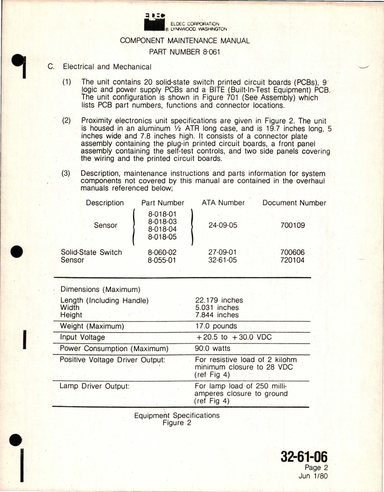Sample page 9 from AirCorps Library document: Maintenance Manual with Illustrated Parts List for Proximity Electronics Unit - Parts 8-061-06, 8-061-16, and 8-061-26 
