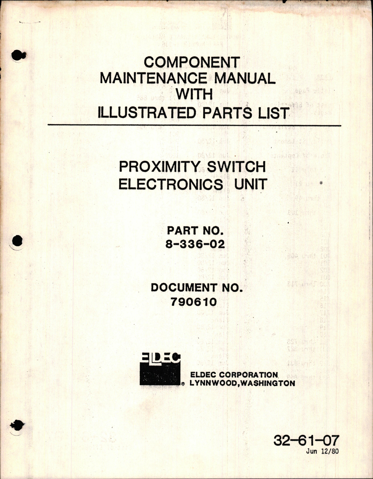 Sample page 1 from AirCorps Library document: Maintenance Manual with Illustrated Parts List for Proximity Switch Electronics Unit - Part 8-336-02