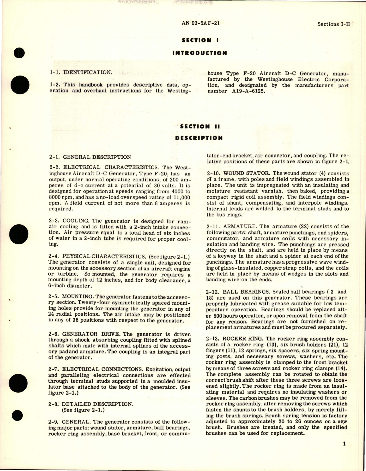 Sample page 5 from AirCorps Library document: Operation, Service and Overhaul Instructions with Parts Catalog for DC Generator Type F-20 