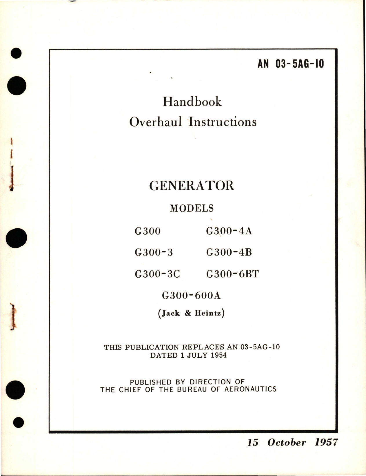 Sample page 1 from AirCorps Library document: Overhaul Instructions for Generator 