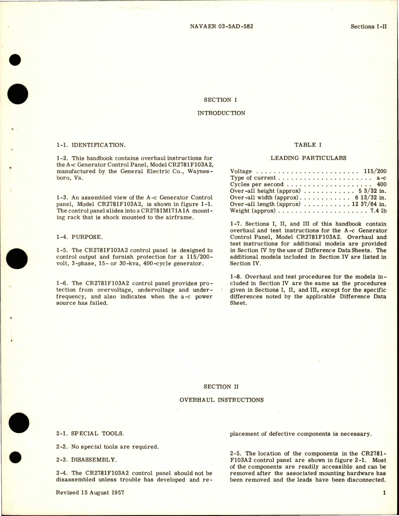Sample page 5 from AirCorps Library document: Overhaul Instructions for AC Generator Control Panel - Model CR2781F103A2 and CR2781F103B1