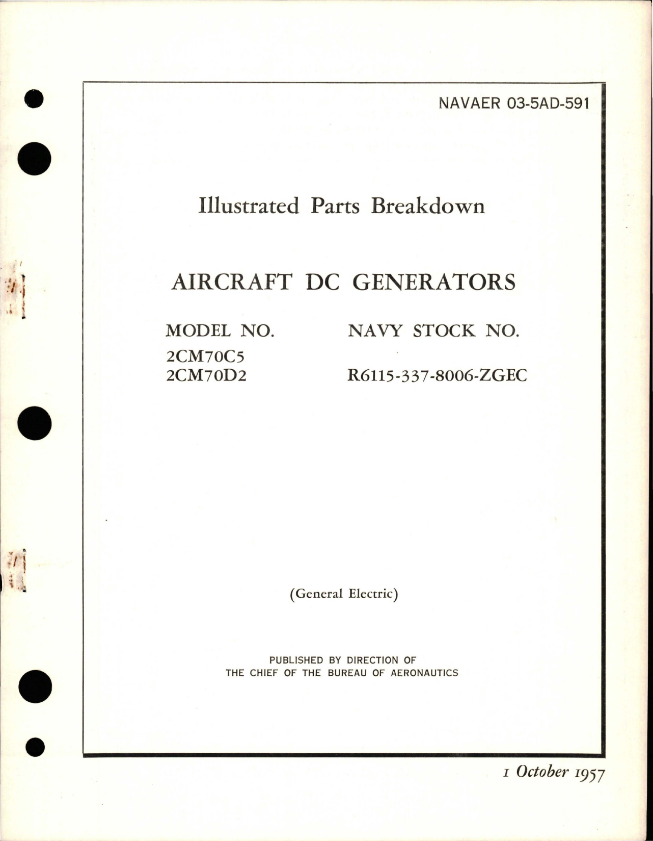 Sample page 1 from AirCorps Library document: Illustrated Parts Breakdown for DC Generators - Models 2CM70C5 and 2CM70D2 