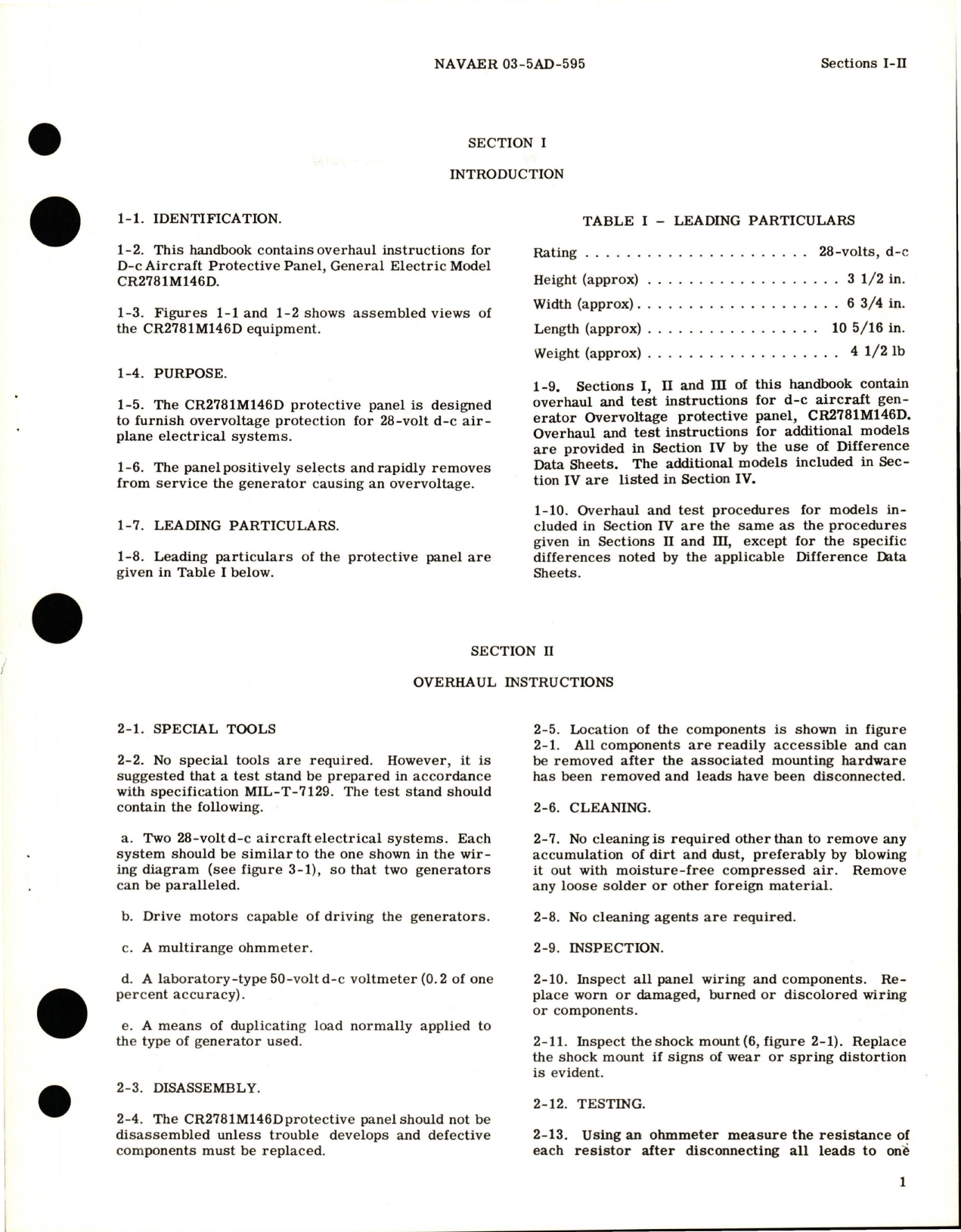 Sample page 5 from AirCorps Library document: Overhaul Instructions for Overvoltage Protective Panel for DC Generator - Models CR2781M146D and CR2781M146F 