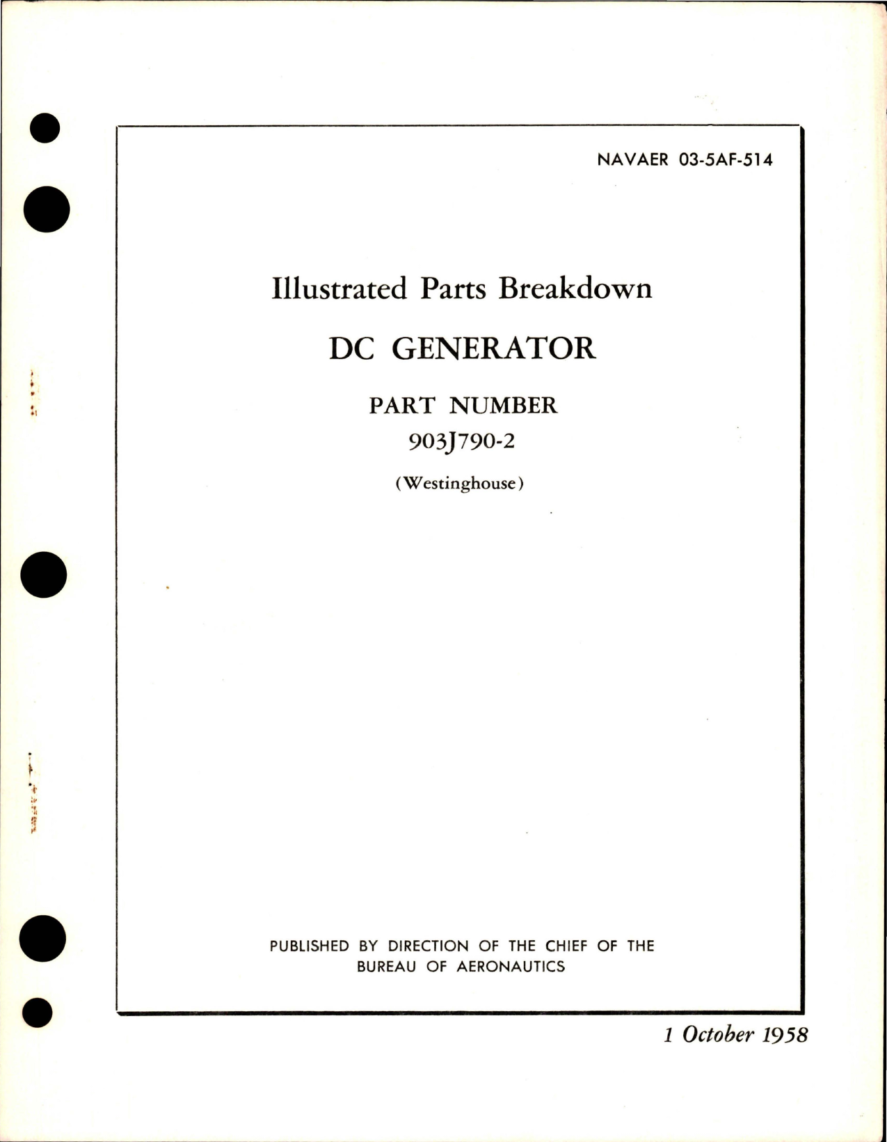 Sample page 1 from AirCorps Library document: Illustrated Parts Breakdown for DC Generator - Part 903J790-2