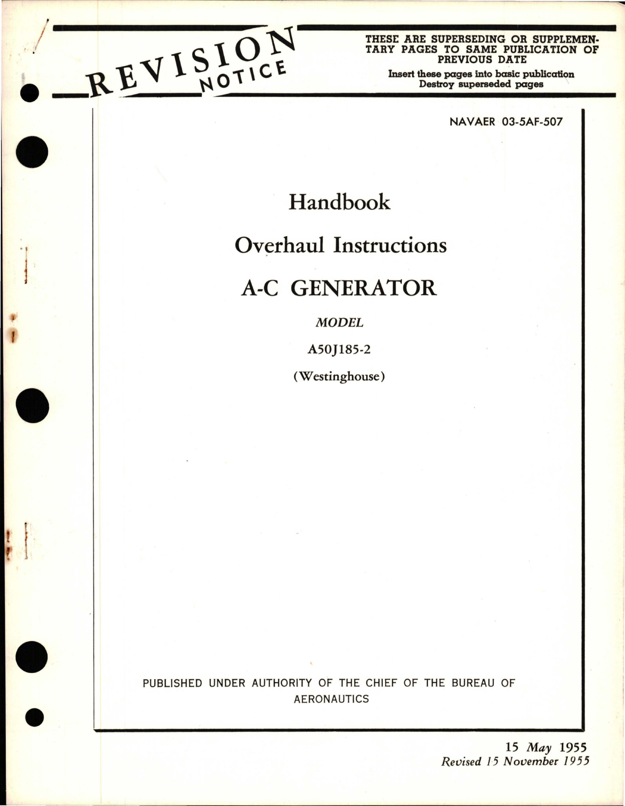 Sample page 1 from AirCorps Library document: Overhaul Instructions for AC Generator - Model A50J185-2