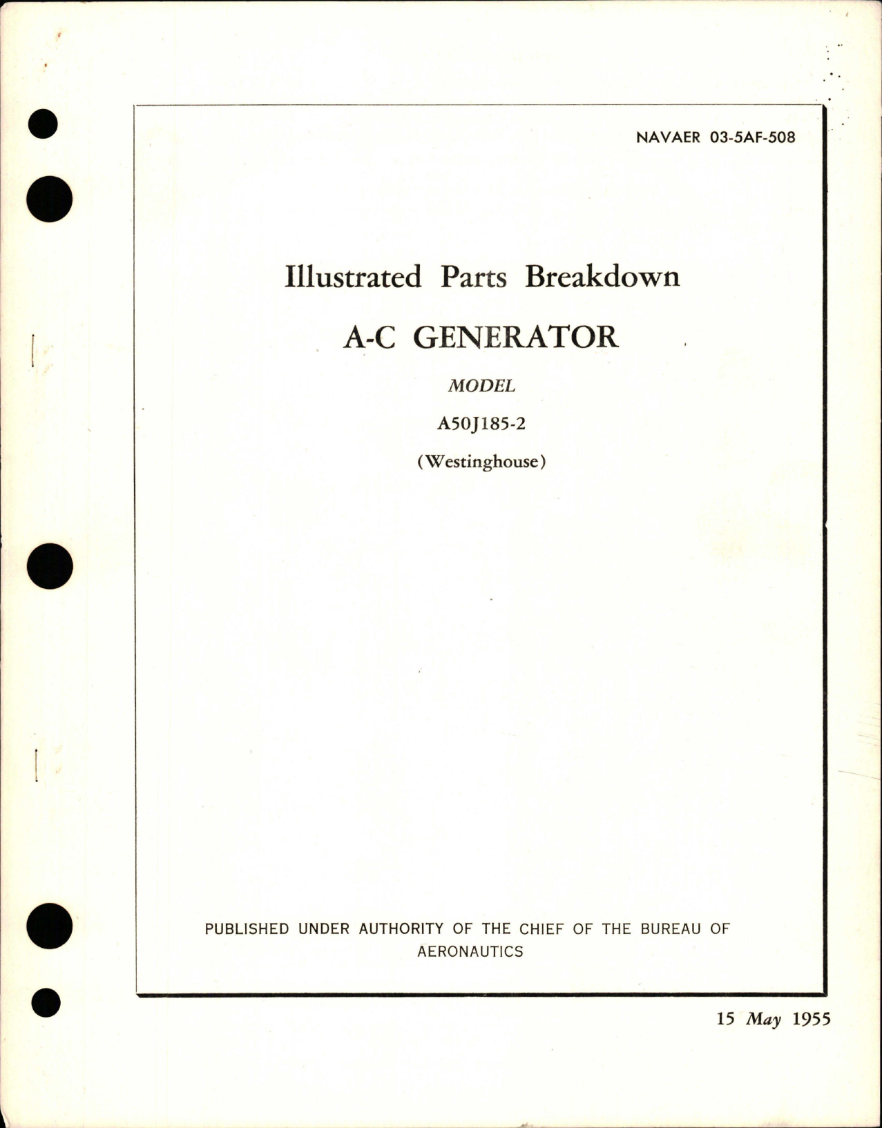 Sample page 1 from AirCorps Library document: Illustrated Parts Breakdown for AC Generator - Model A50J185-2