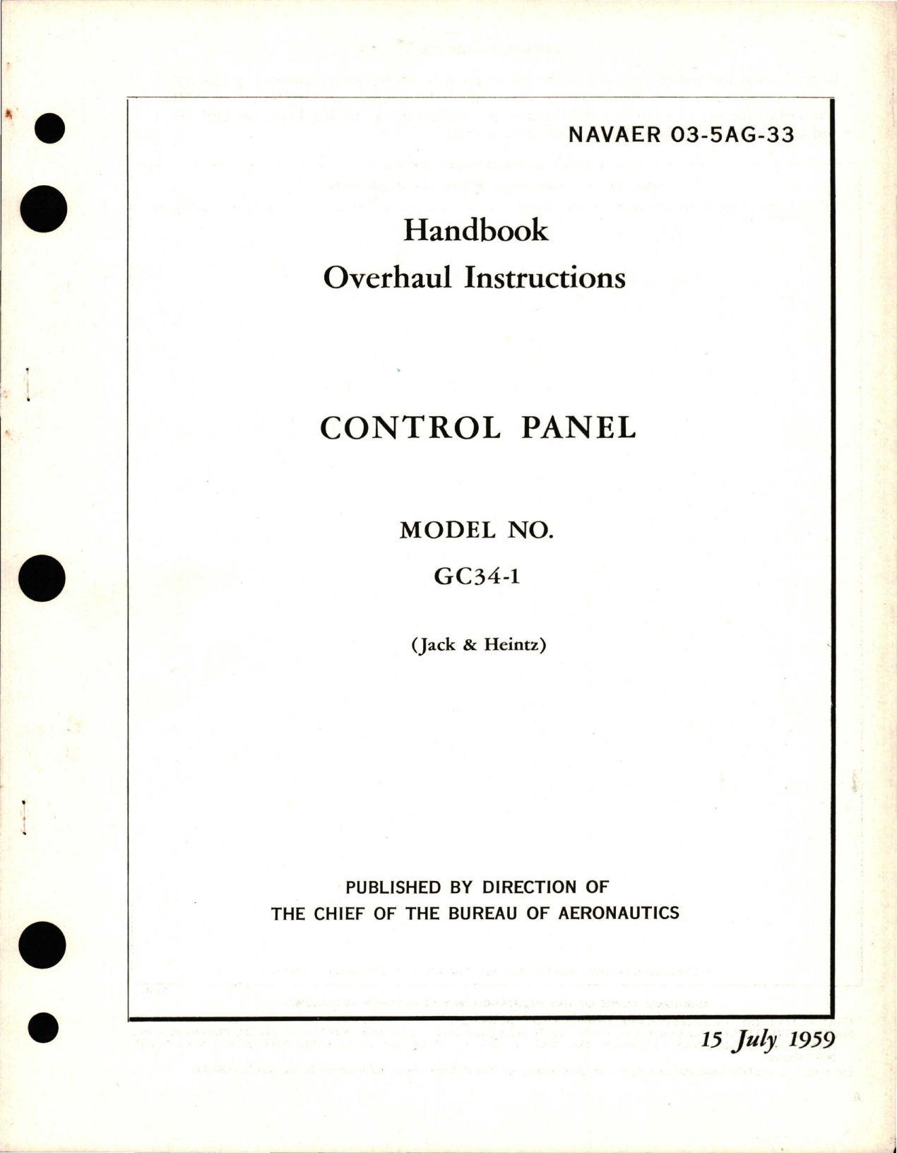 Sample page 1 from AirCorps Library document: Overhaul Instructions for Control Panel - Model GC34-1