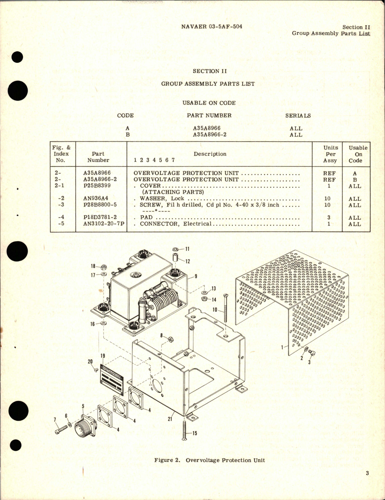 Sample page 5 from AirCorps Library document: Illustrated Parts Breakdown for Overvoltage Protection Unit - Model A35A8966 and A35A8966-2 