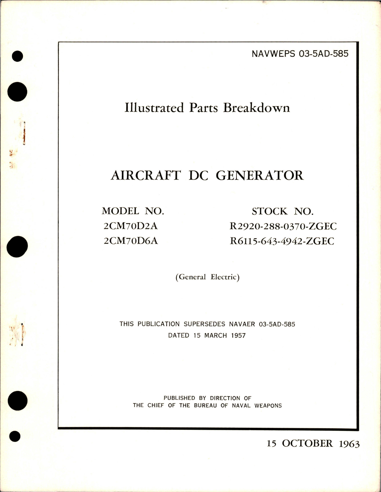 Sample page 1 from AirCorps Library document: Illustrated Parts Breakdown for DC Generator - Model 2CM70D2A and 2CM70D6A 