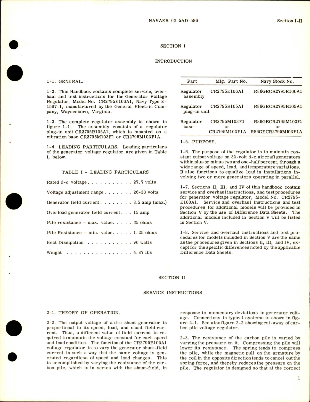 Sample page 5 from AirCorps Library document: Service and Overhaul Instructions for Generator Voltage Regulator - Model CR2795E100A1 