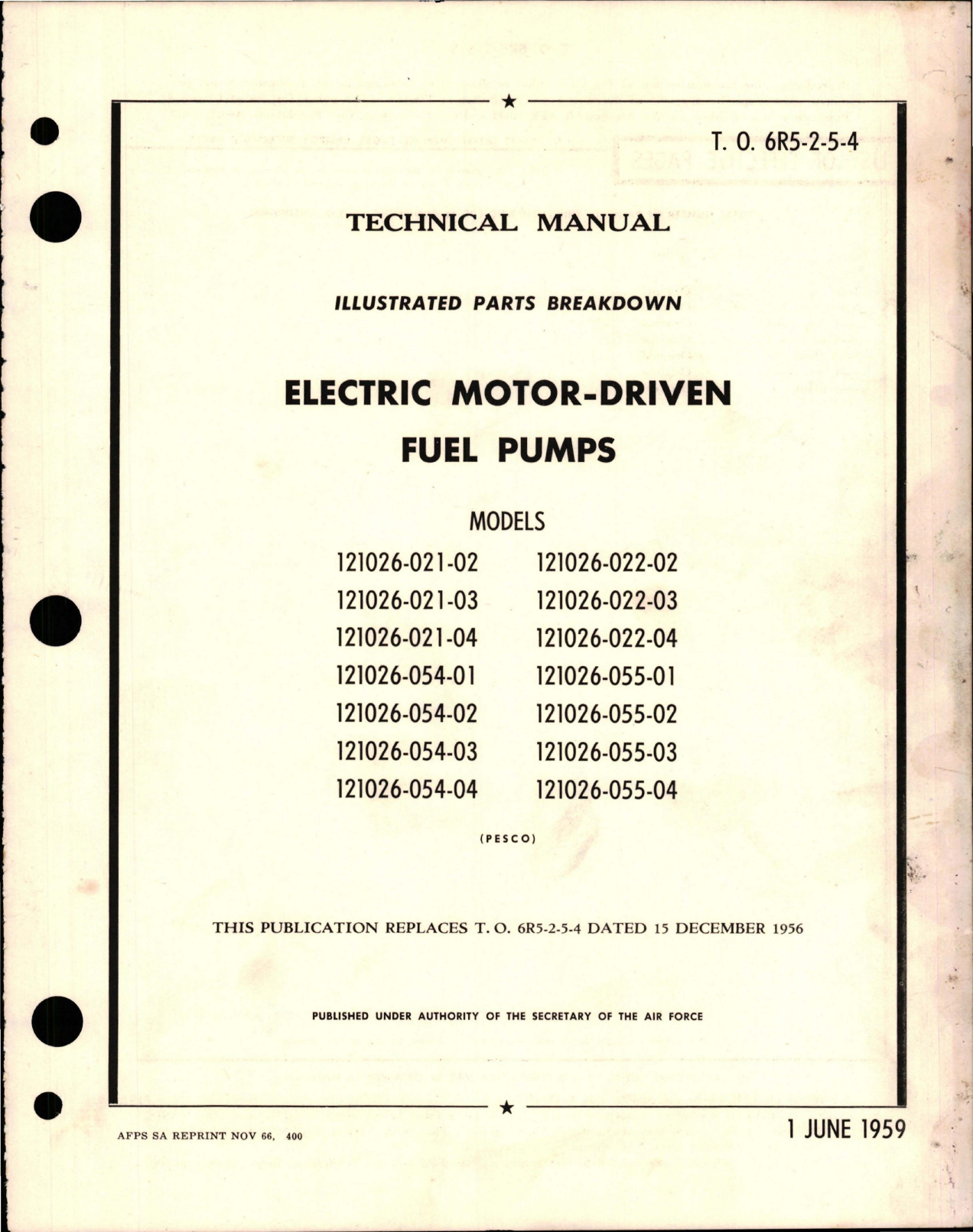 Sample page 1 from AirCorps Library document: Illustrated Parts Breakdown for Electric Motor Driven Fuel Pumps