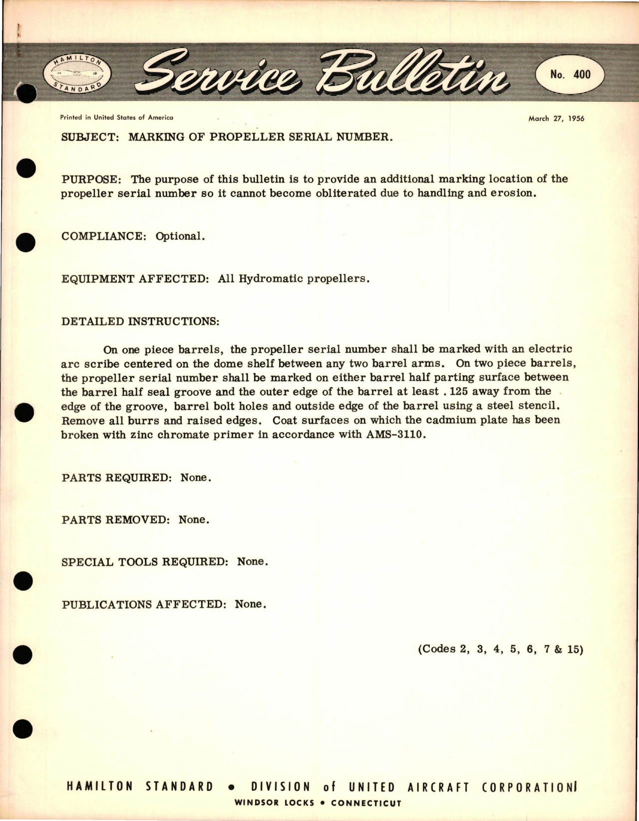 Sample page 1 from AirCorps Library document: Marking of Propeller Serial Number