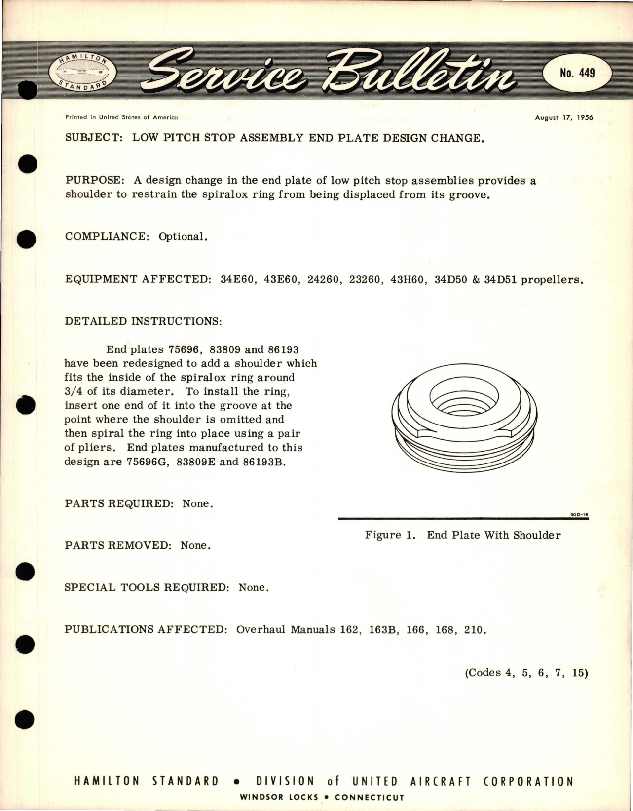 Sample page 1 from AirCorps Library document: Low Pitch Stop Assembly End Plate Design Change