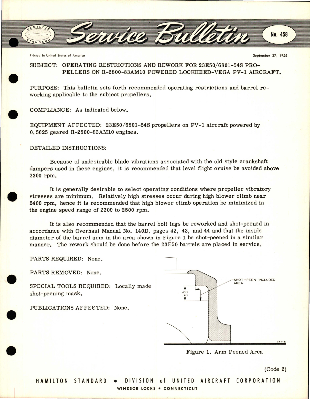 Sample page 1 from AirCorps Library document: Operating Restrictions and Rework for 23E50/6801-54S Propellers