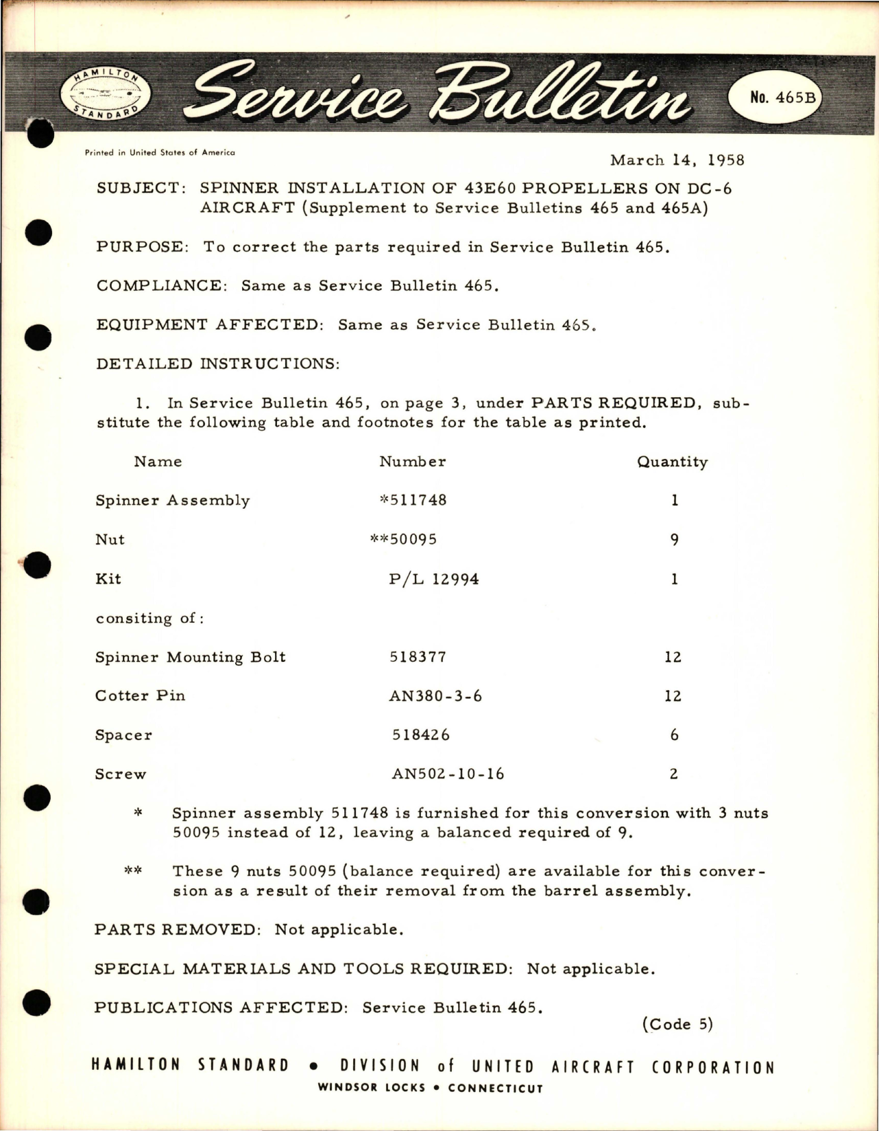 Sample page 1 from AirCorps Library document: Spinner Installation of 43E60 Propellers on DC-6