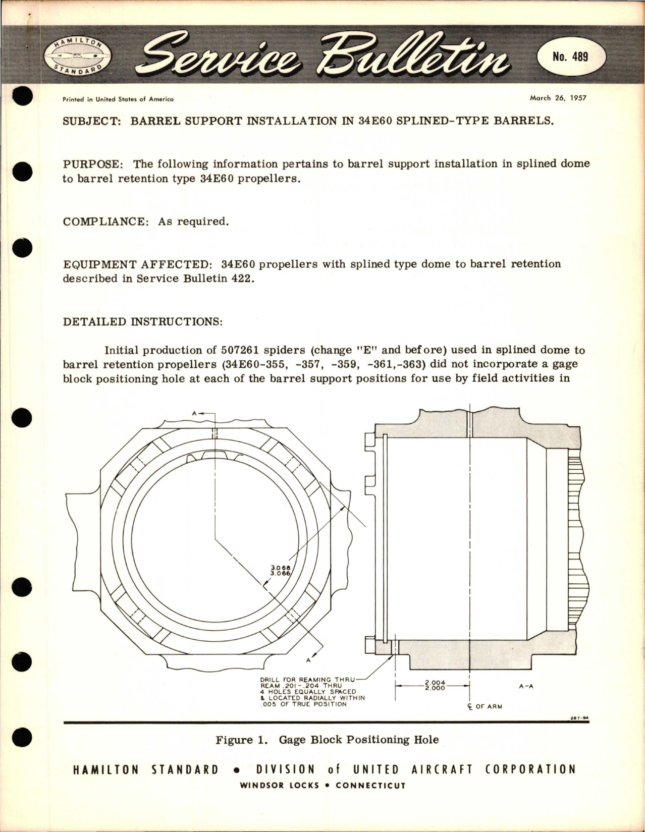 Sample page 1 from AirCorps Library document: Barrel Support Installation in 34E60 Splined Type Barrels