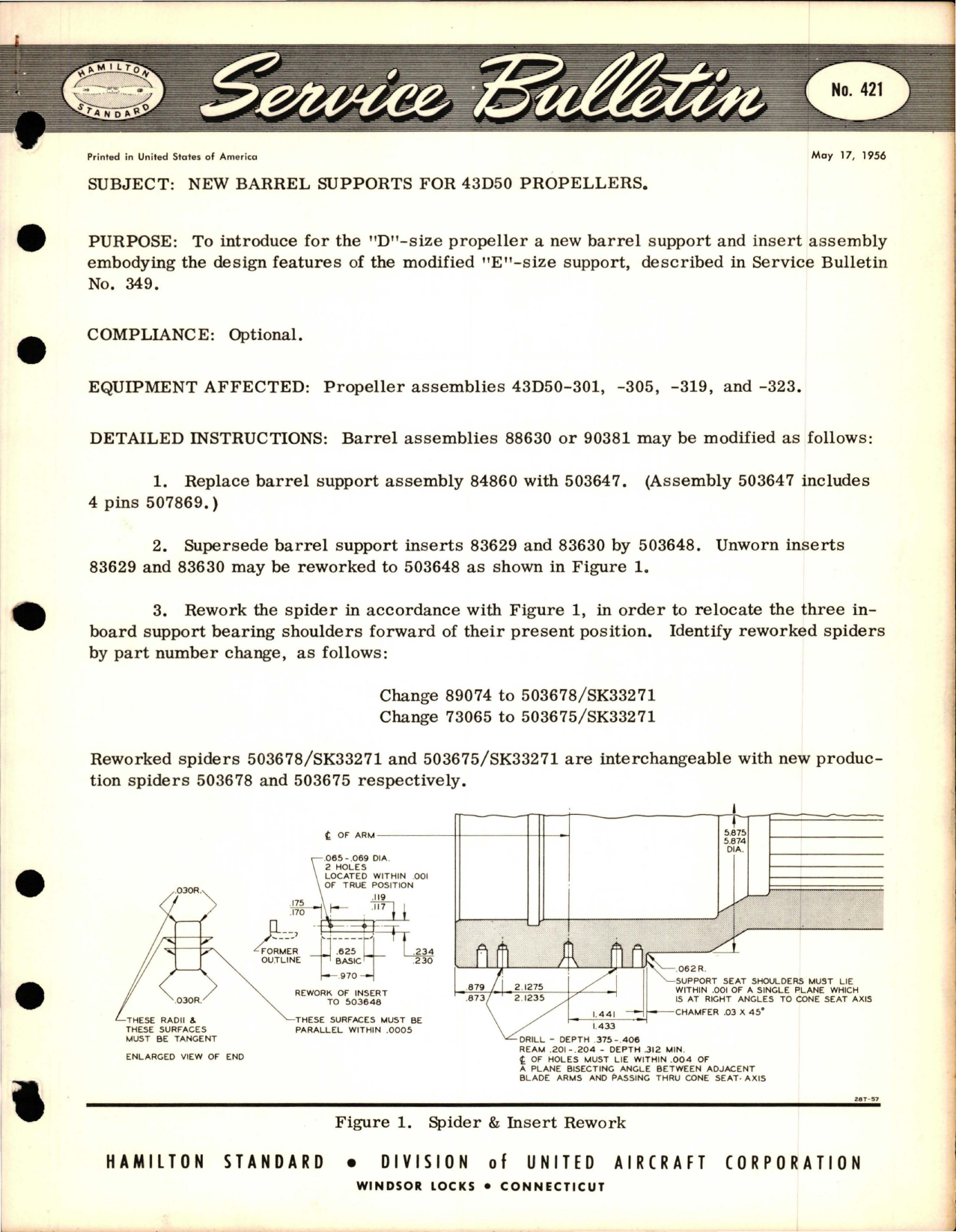 Sample page 1 from AirCorps Library document: New Barrel Supports for 43D50 Propellers