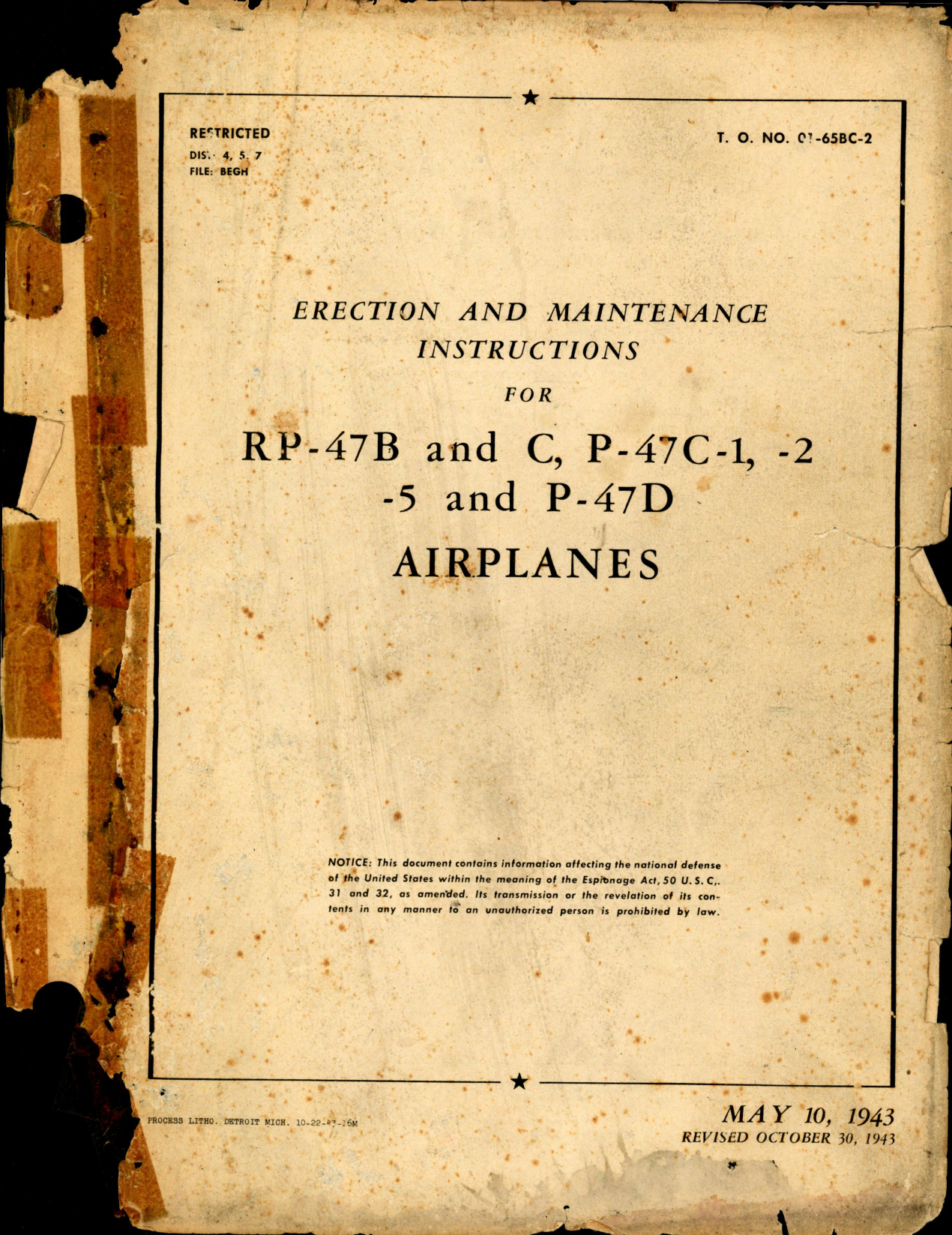 Sample page 1 from AirCorps Library document: Erection and Maintenance Instructions for RP-47b and C, P-47C-1, -2, -5 and P-47D Airplanes