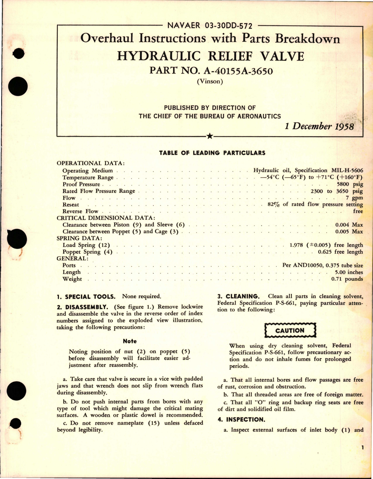Sample page 1 from AirCorps Library document: Overhaul Instructions with Parts Breakdown for Hydraulic Relief Valve - Part A-40155A-3650 