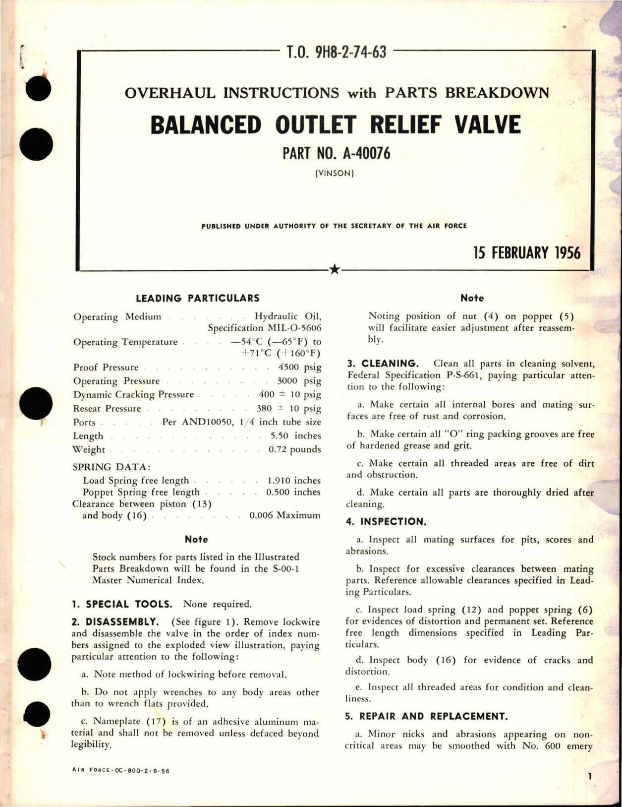 Sample page 1 from AirCorps Library document: Overhaul Instructions with Parts Breakdown for Balanced Outlet Relief Valve - Part A-40076 
