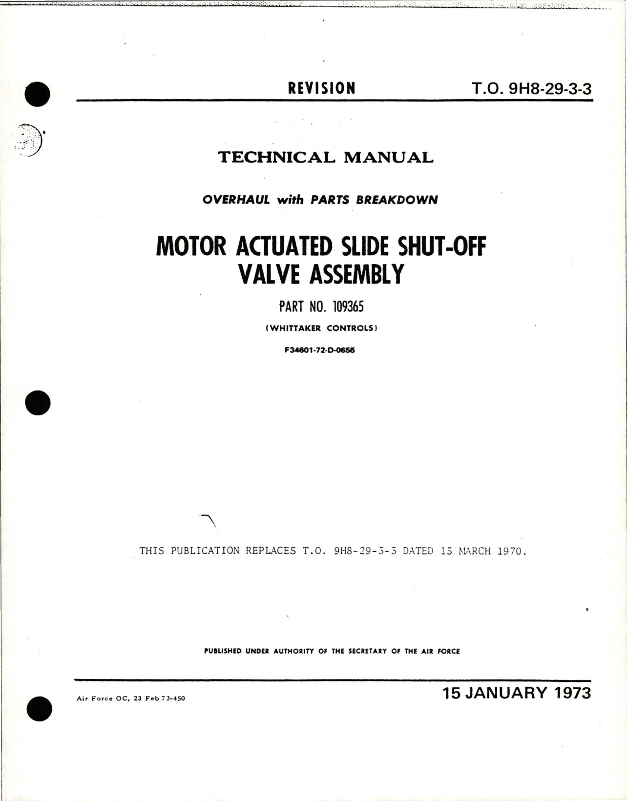 Sample page 1 from AirCorps Library document: Overhaul with Parts Breakdown for Motor Actuated Slide Shut-Off Valve Assembly - Part 109365