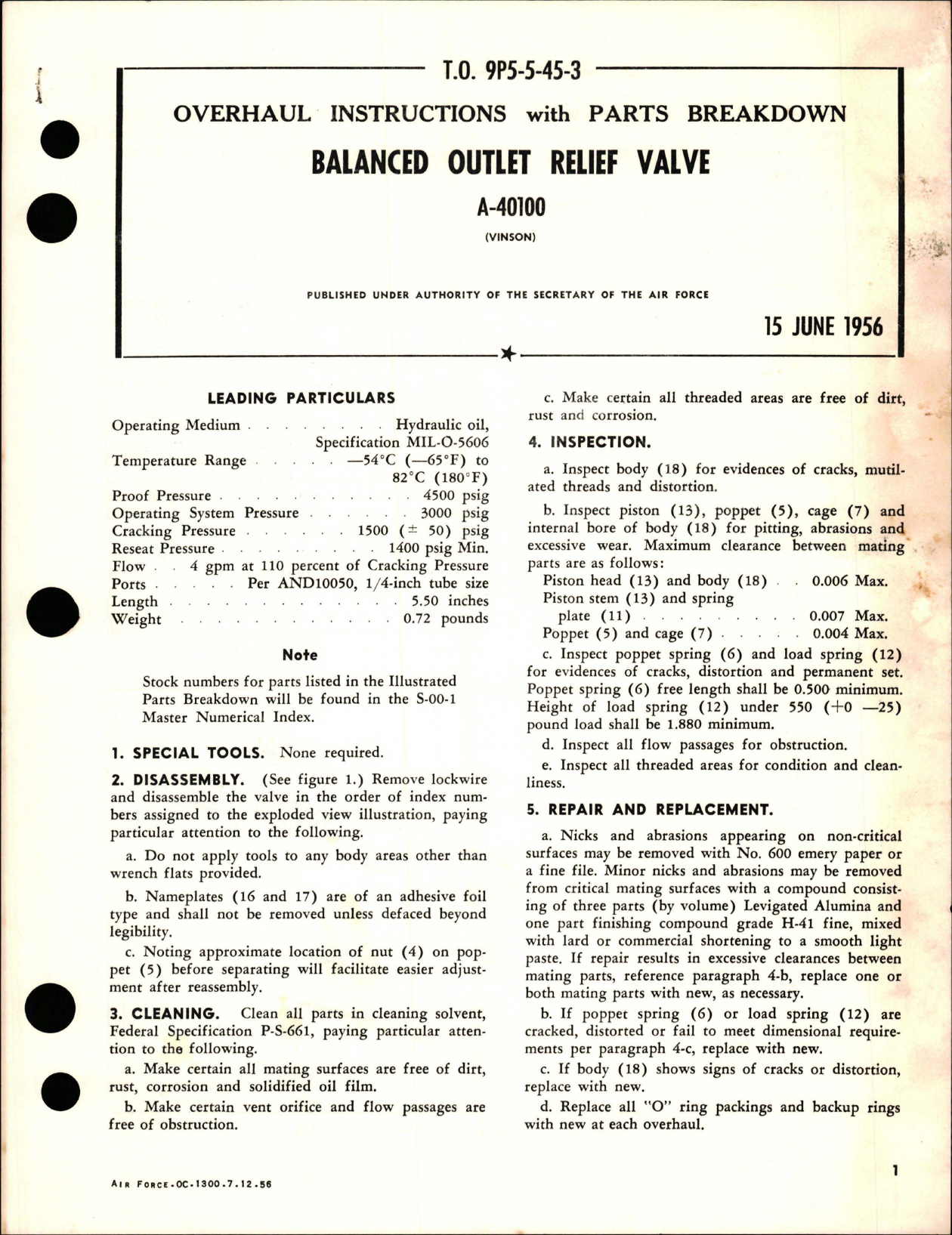 Sample page 1 from AirCorps Library document: Overhaul Instructions with Parts Breakdown for Balanced Outlet Relief Valve - A-40100