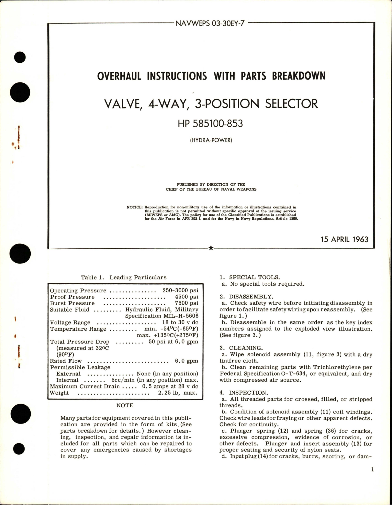 Sample page 1 from AirCorps Library document: 4-Way 3-Position Selector Valve - HP 585100-853