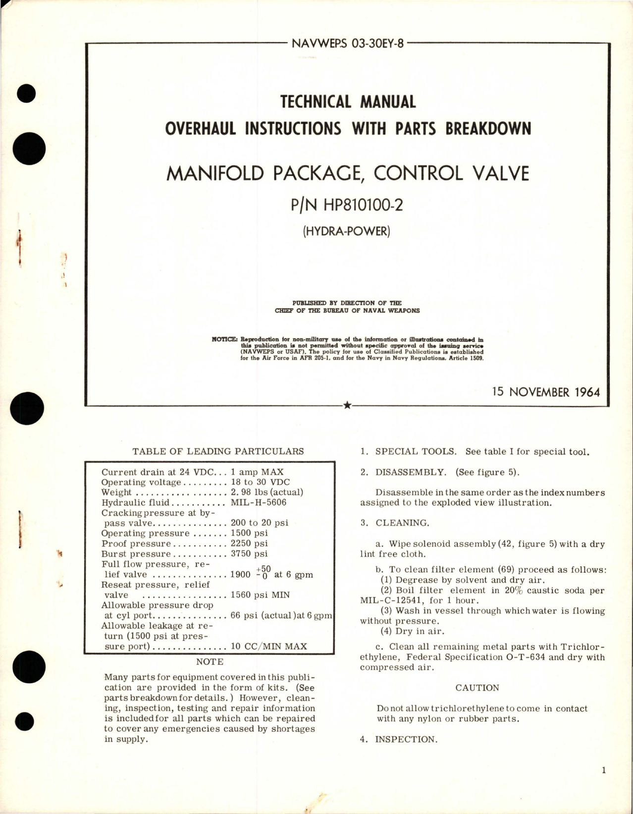 Sample page 1 from AirCorps Library document: Overhaul Instructions with Parts for Control Valve Manifold Package - Part HP810100-2 