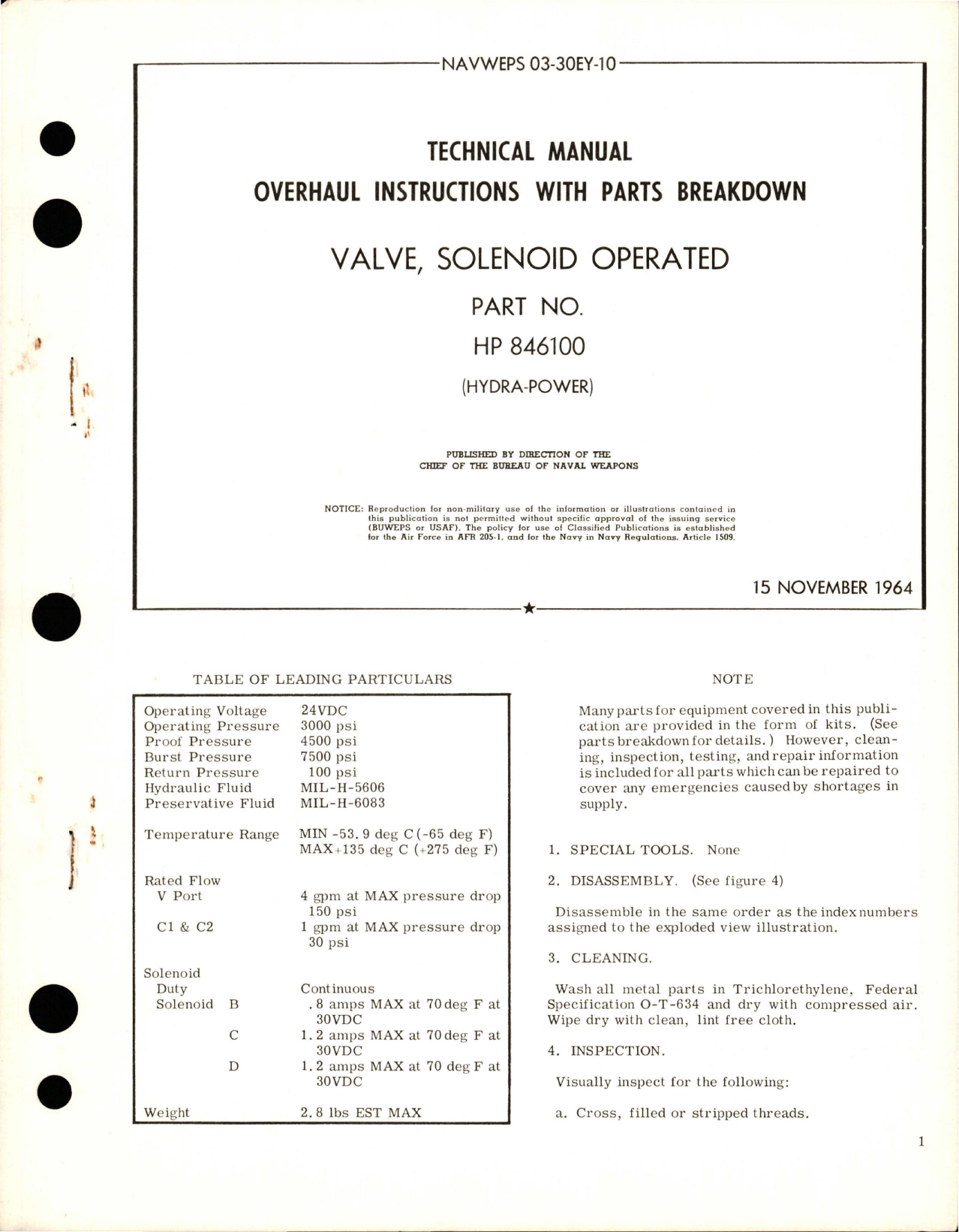 Sample page 1 from AirCorps Library document: Overhaul Instructions with Parts for Solenoid Operated Valve - Part HP 846100