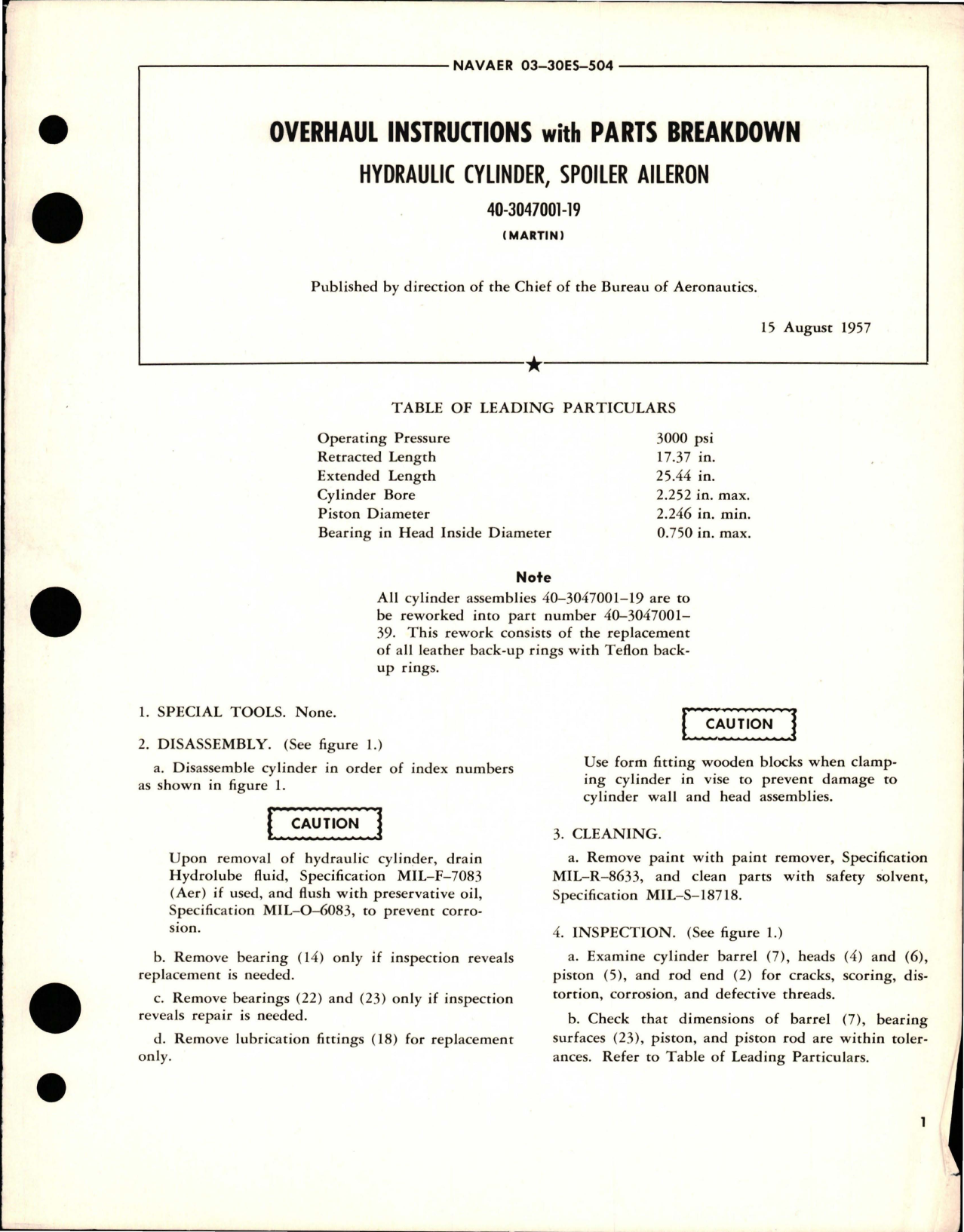 Sample page 1 from AirCorps Library document: Overhaul Instructions with Parts for Spoiler Aileron Hydraulic Cylinder - 40-3047001-19