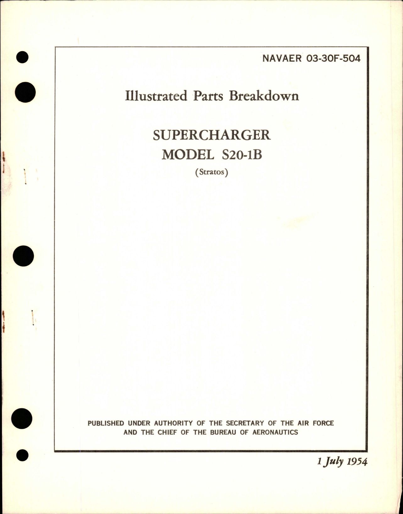 Sample page 1 from AirCorps Library document: Illustrated Parts Breakdown for Supercharger - Model S20-1B