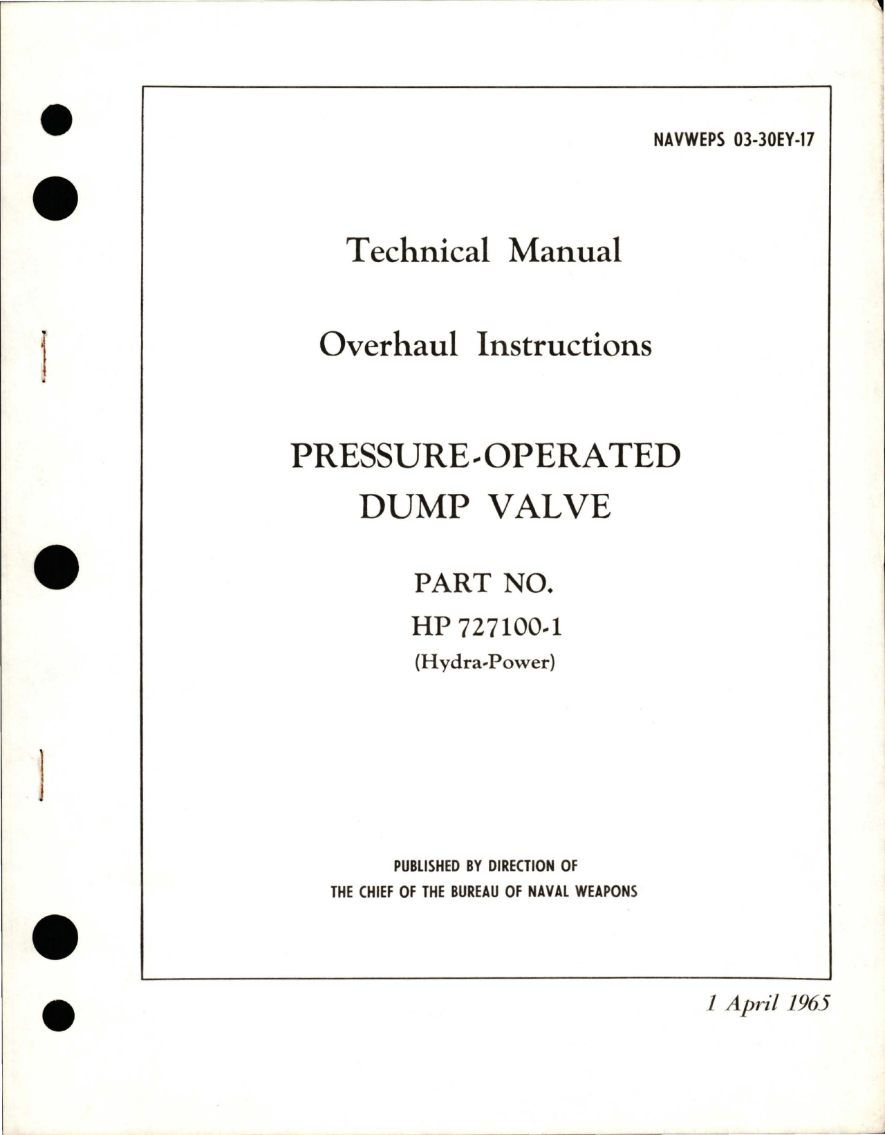 Sample page 1 from AirCorps Library document: Overhaul Instructions for Pressure Operated Dump Valve - Part HP 727100-1