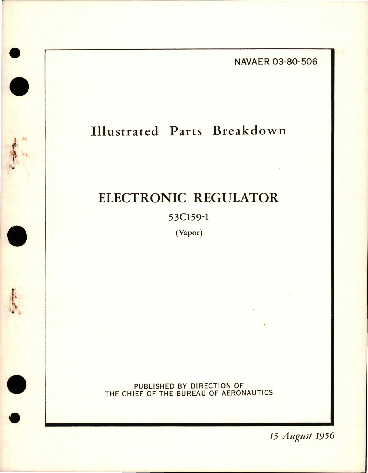 Sample page 1 from AirCorps Library document: Illustrated Parts Breakdown for Electronic Regulator - 53C159-1