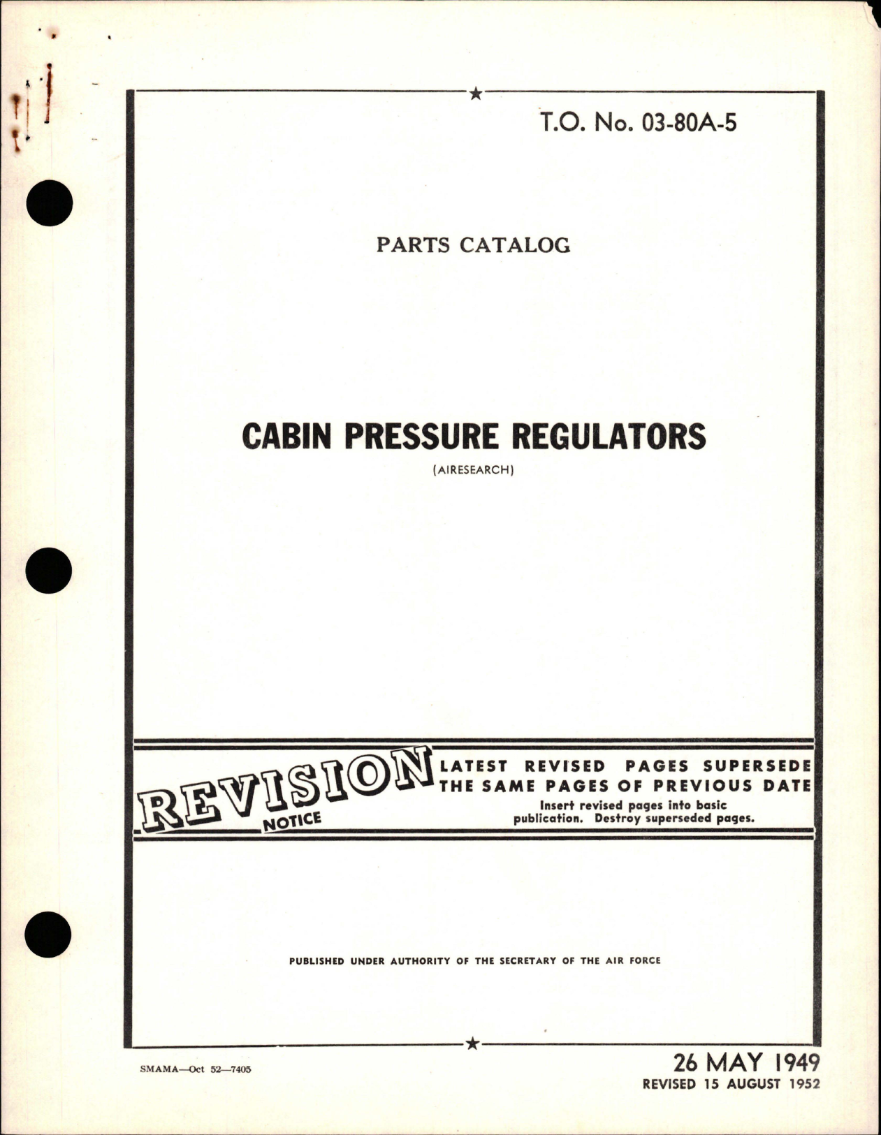 Sample page 1 from AirCorps Library document: Parts Catalog for Cabin Pressure Regulators 