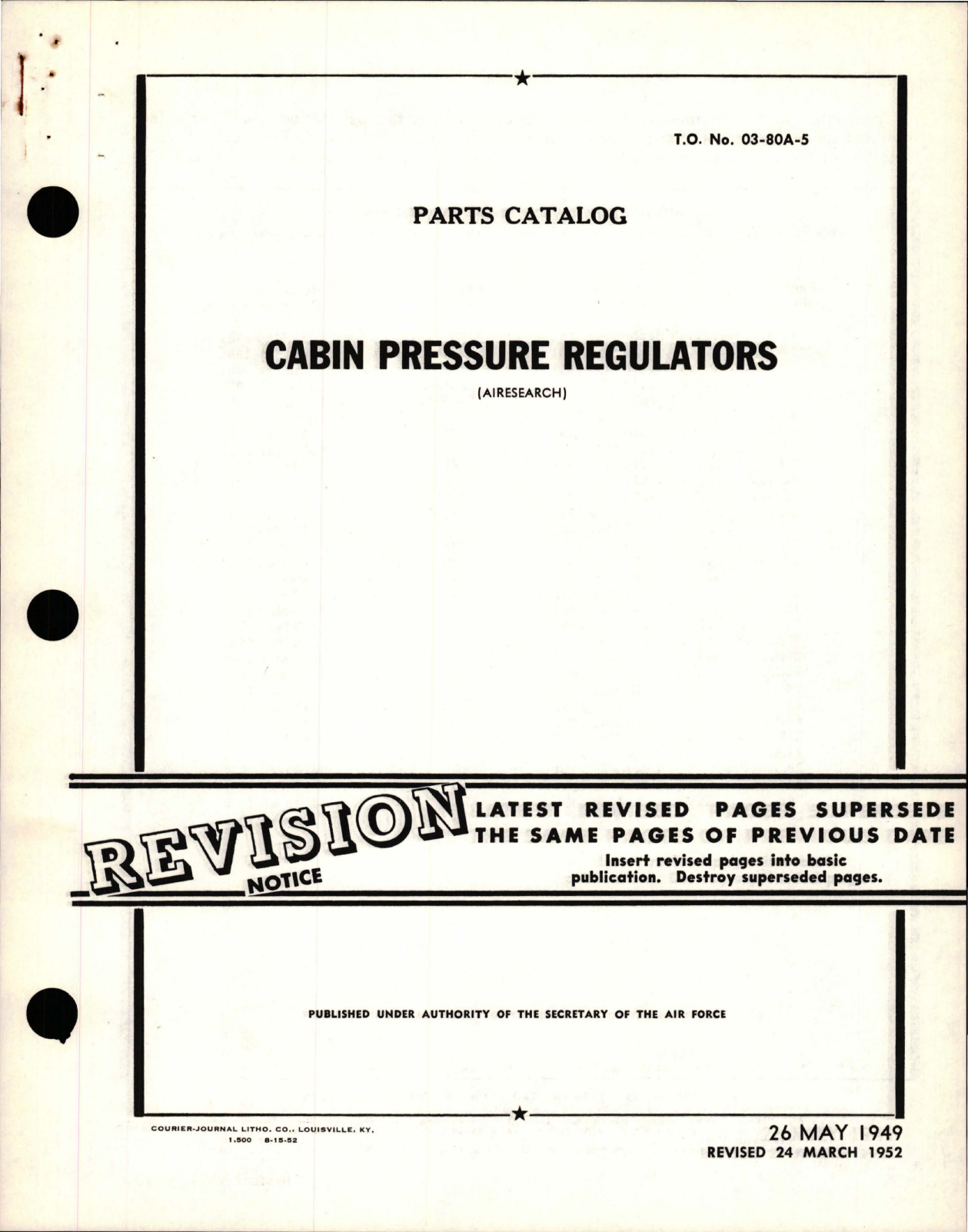 Sample page 1 from AirCorps Library document: Parts Catalog for Cabin Pressure Regulators