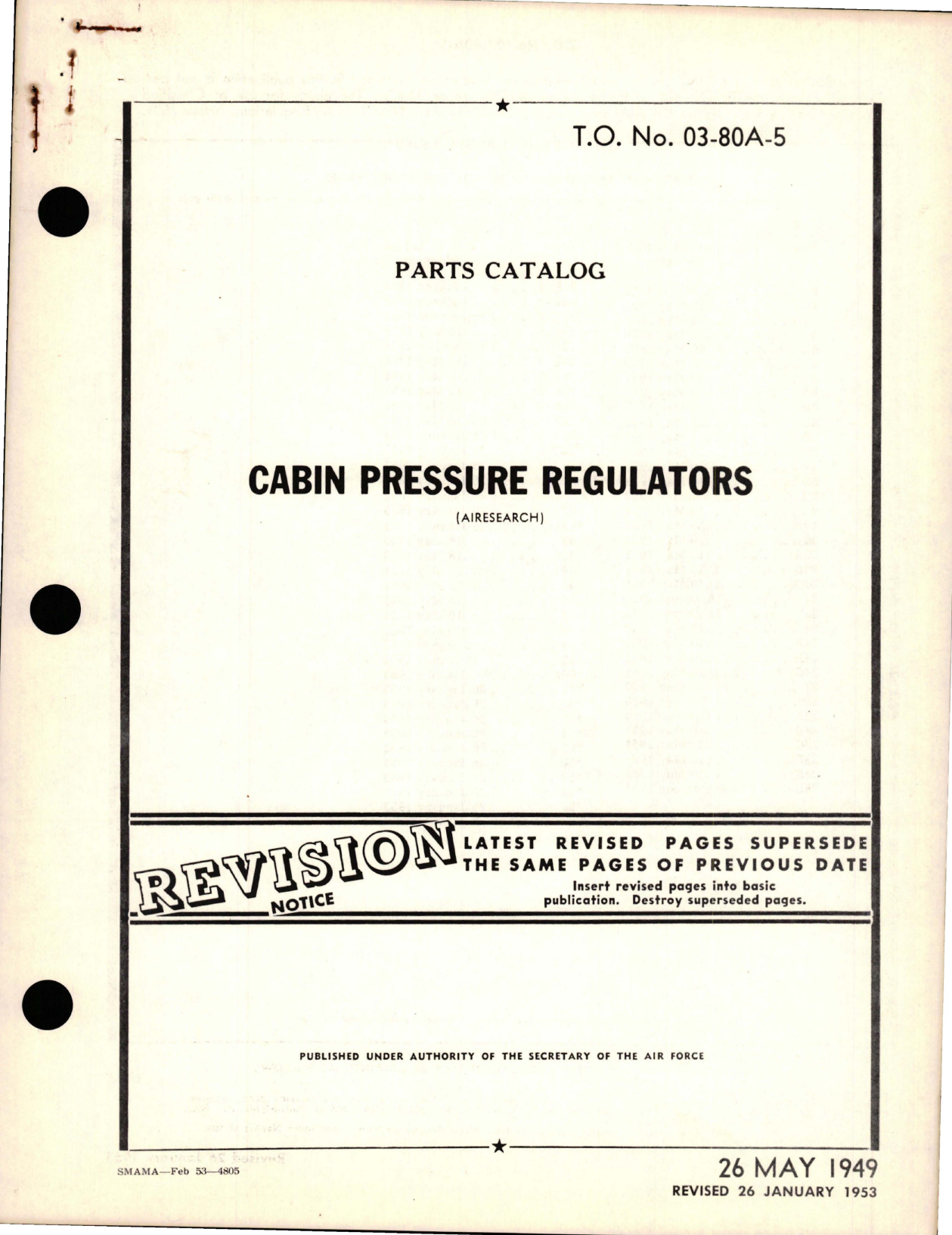 Sample page 1 from AirCorps Library document: Parts Catalog for Cabin Pressure Regulators 