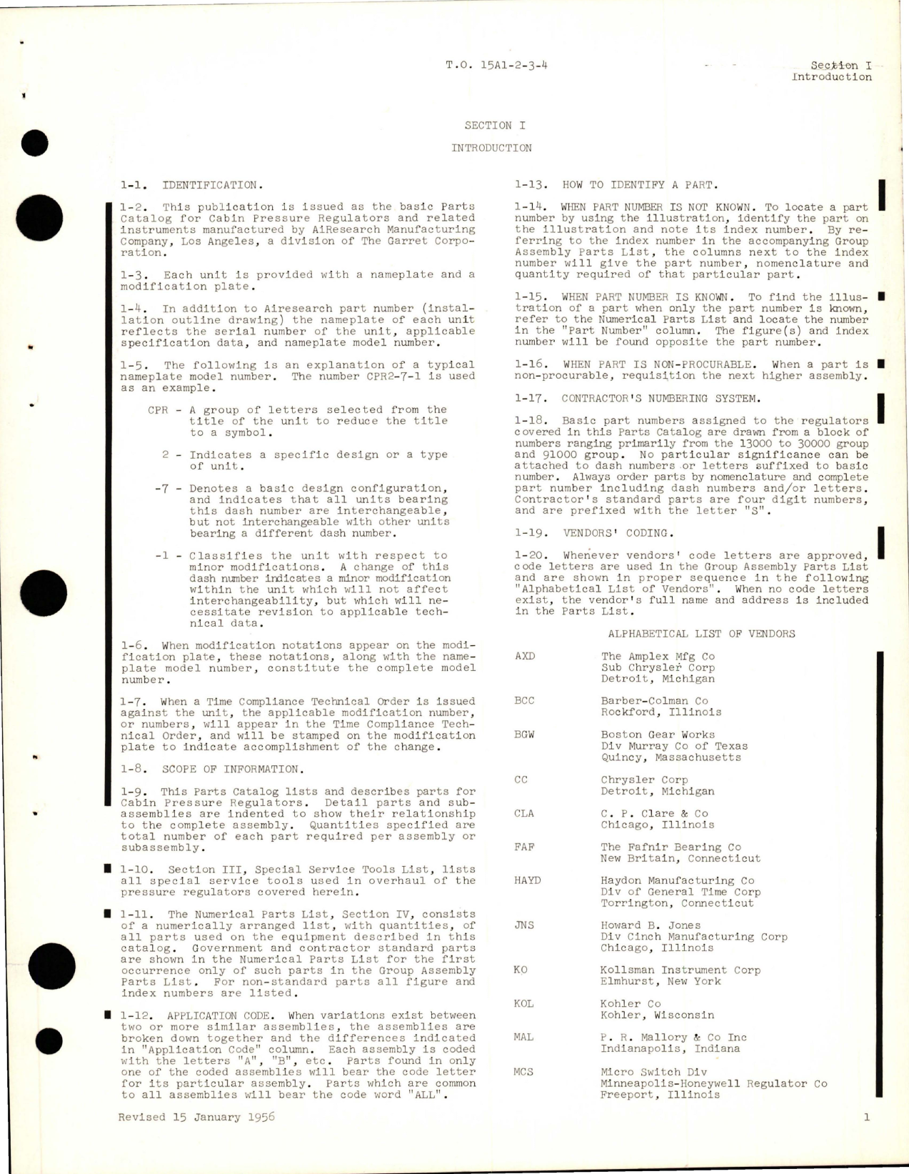 Sample page 5 from AirCorps Library document: Parts Catalog for Cabin Pressure Regulators