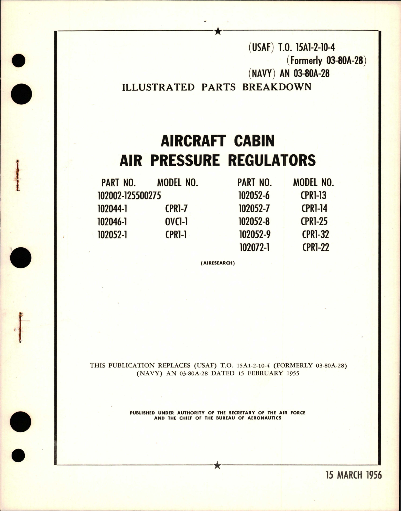 Sample page 1 from AirCorps Library document: Illustrated Parts Breakdown for Aircraft Cabin Air Pressure Regulators