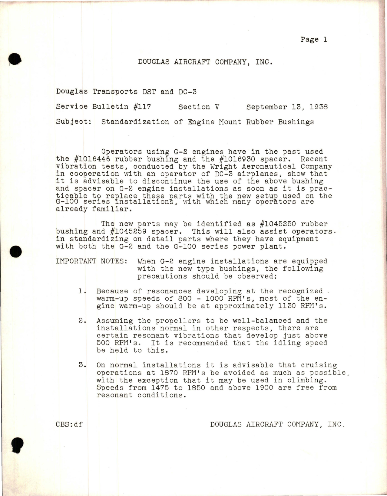 Sample page 1 from AirCorps Library document: Standardization of Engine Mount Rubber Bushings
