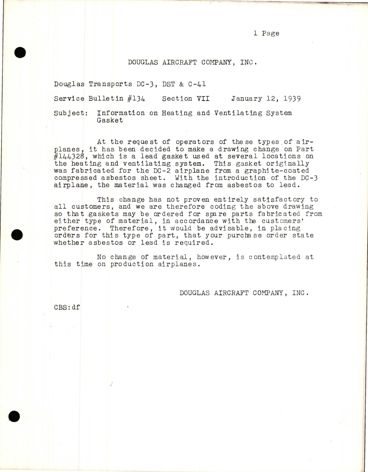 Sample page 1 from AirCorps Library document: Information on Heating and Ventilating System Gasket