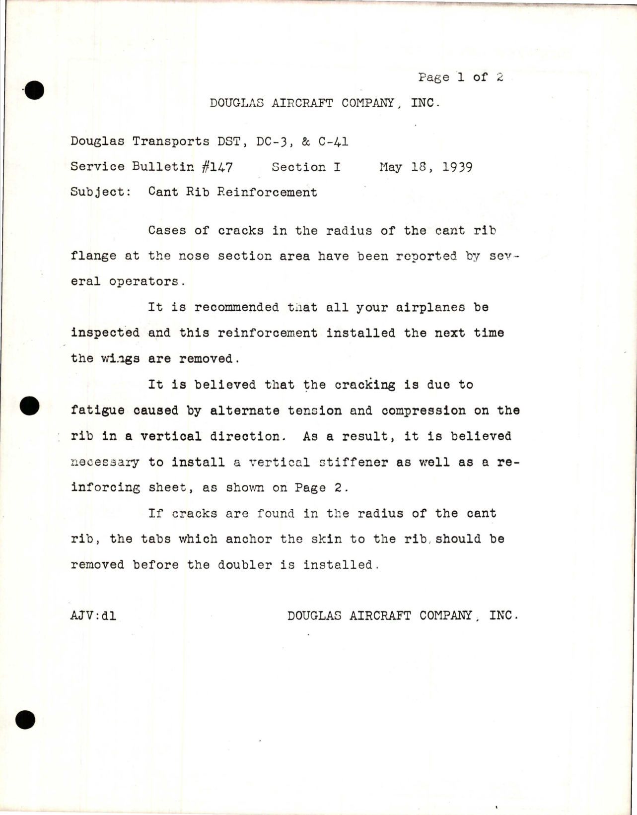 Sample page 1 from AirCorps Library document: Cant Rib Reinforcement